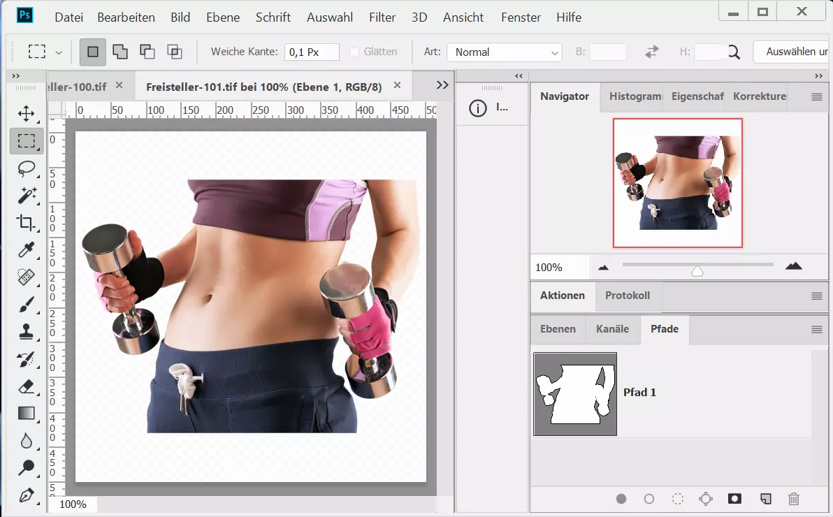 Personenbild, Teilkörperabbildung mit Pfadfreisteller in Photoshop Fitness, Person, freigestellte Fotoaufnahme Sport