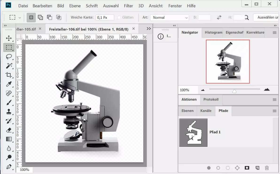 Photoshop Freisteller medizinische Instrumente Mikroskop freigestellt mit Pfad