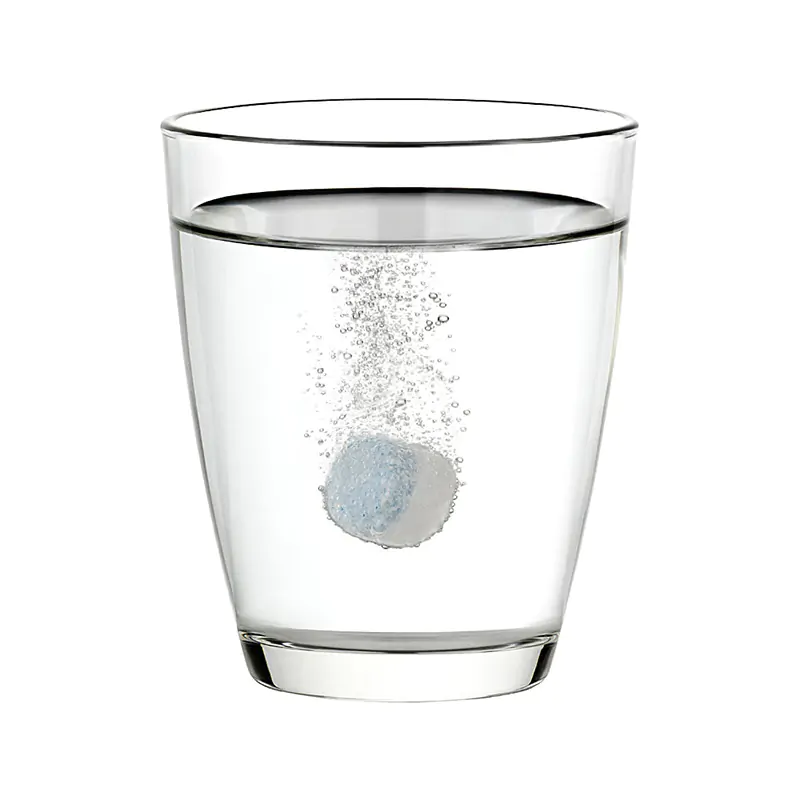Produktfoto sprudelnde Tablette in Wasser Produktbild, Standard-Produktfotografie Tablette in Wasserglas