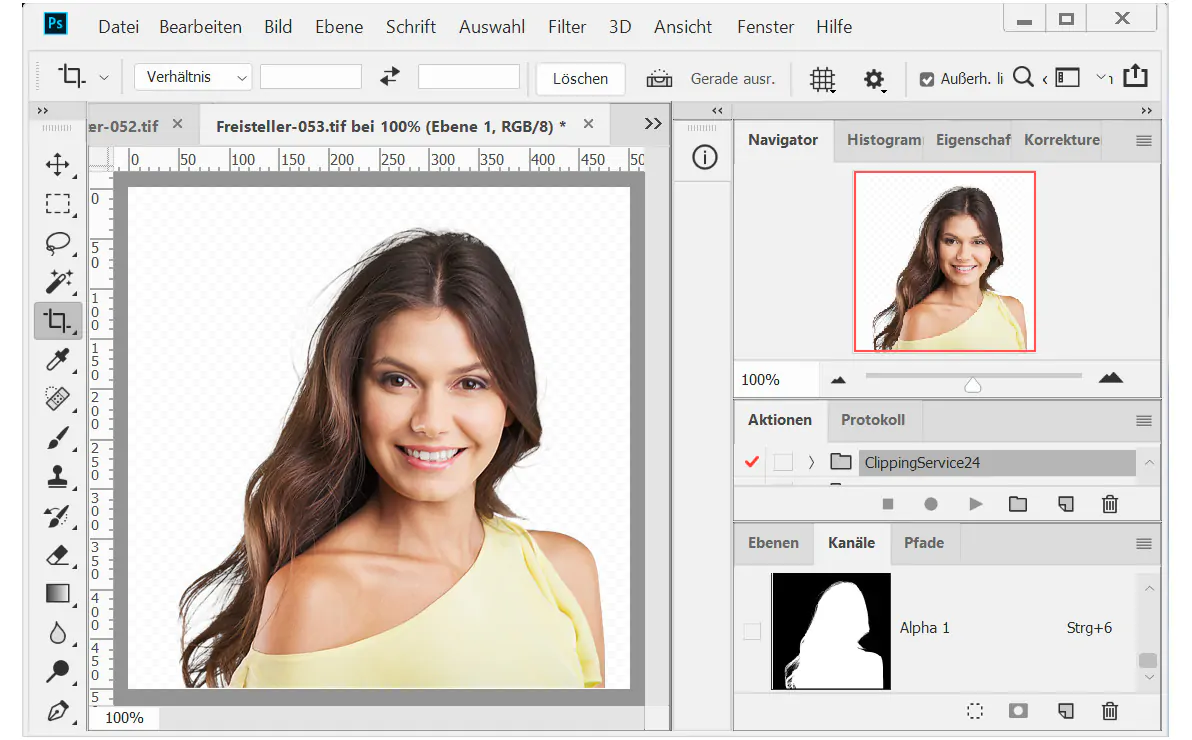 Bildhintergrund entfernen mit Alphakanal Softmasking Modelbild junge Frau Bildhintergrund entfernen mit Alphakanal Softmasking Modelbild junge Frau