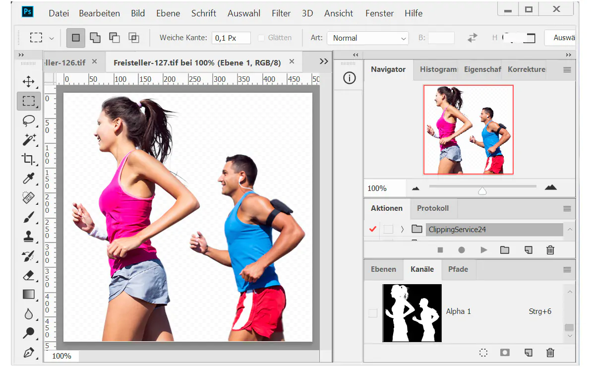 Bildhintergrund entfernen mit Alphakanal Softmasking Joggerpaar Bildhintergrund entfernen mit Alphakanal Softmasking Joggerpaar