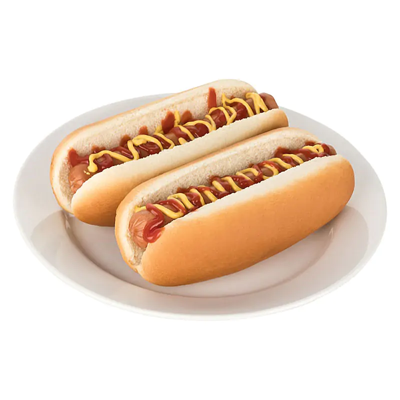 Produktfotografie für Onlinehandel Zwei Hot Dogs zubereitet auf Teller Produktfotografie für Onlinehandel Zwei Hot Dogs zubereitet auf Teller